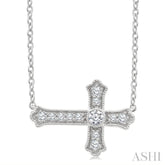1/8 Ctw Round Cut Diamond Sideway Cross Pendant with Chain in 10K White Gold